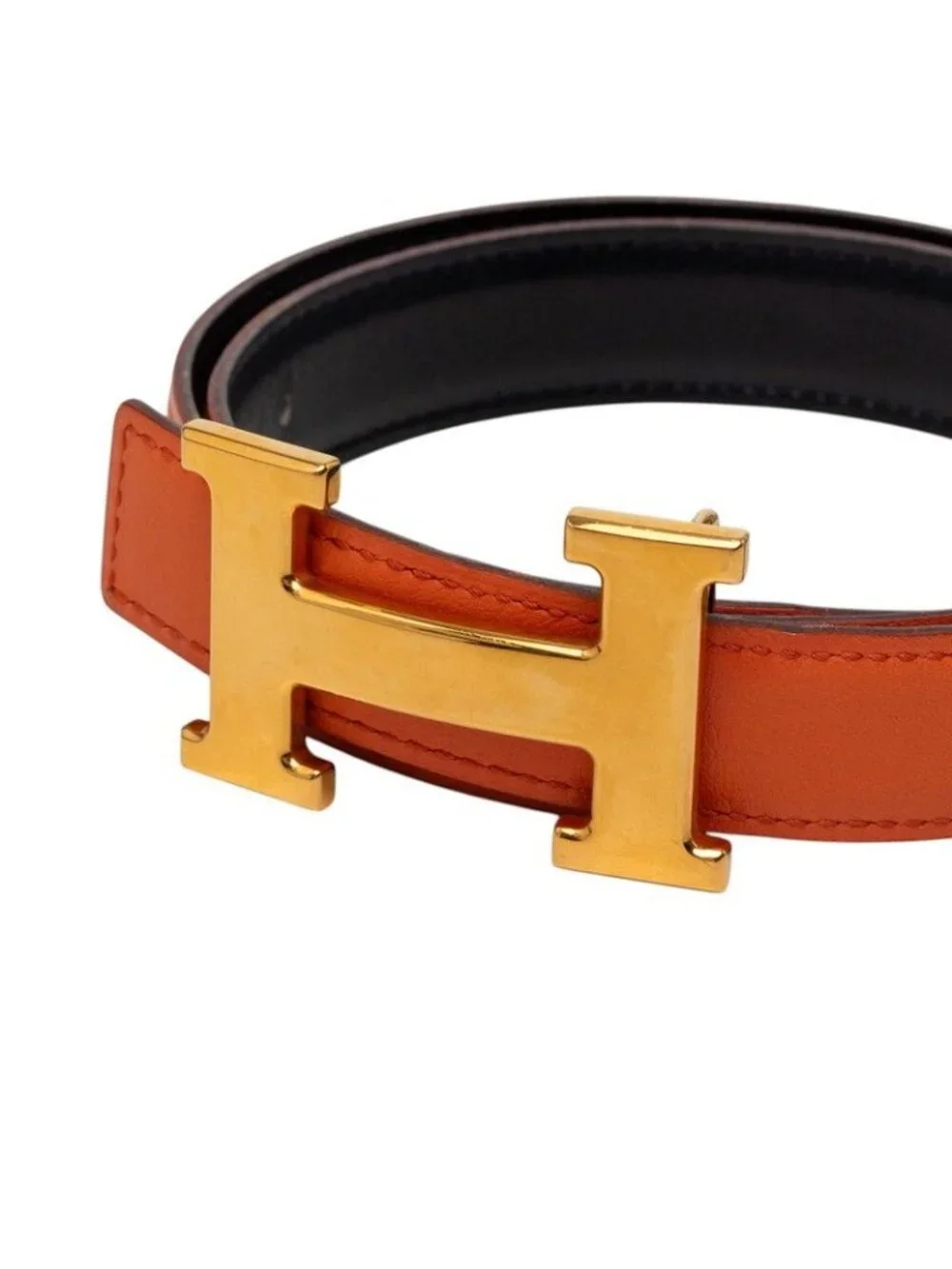 Hermes Constance Belt Reversible Buckle Orange Black Gold Box Calf Swift